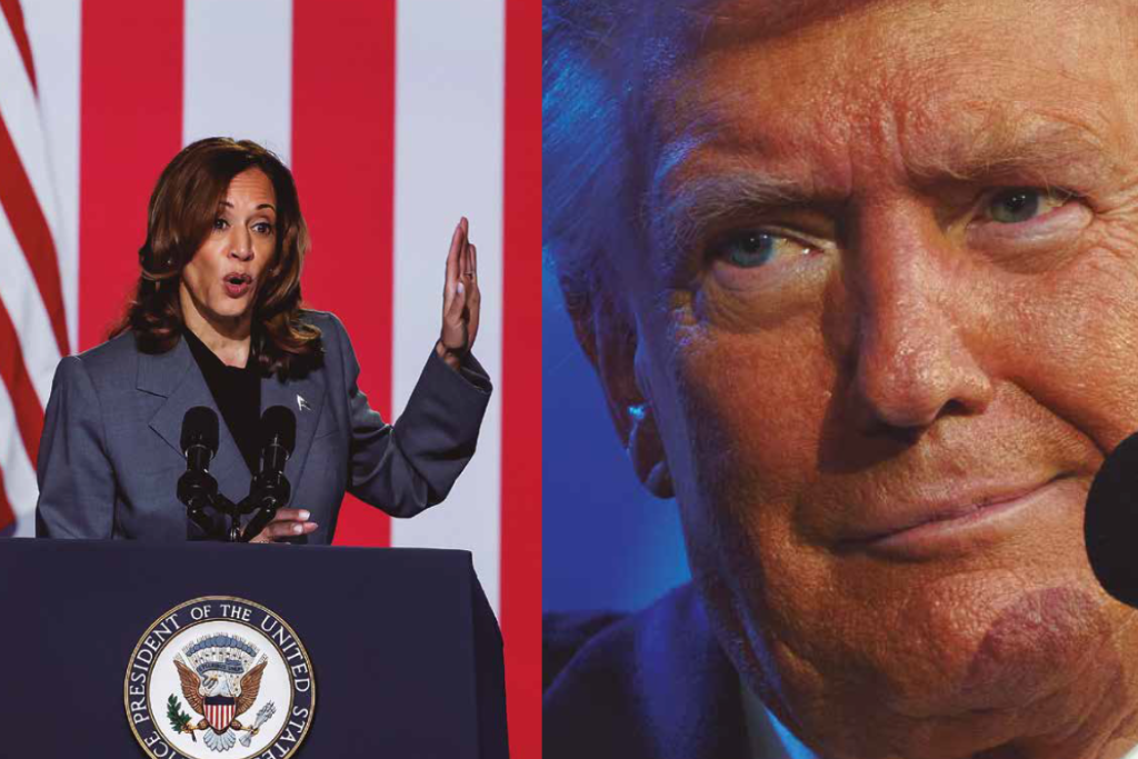 Kamala Harris e Donald Trump, candidatos à Presidência dos Estados Unidos. Crédito: Lusa