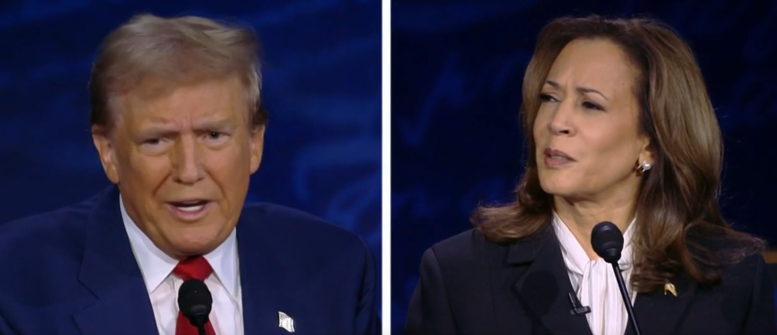 Donald Trump e Kamala Harris, em debate. Crédito: Reprodução NBC