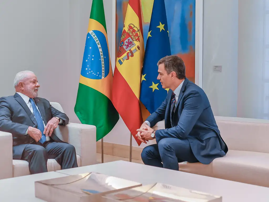 Presidente Lula (à esquerda) com o presidente de Governo espanhol, Pedro Sánchez. Crédito: Ricardo Stuckert, PR